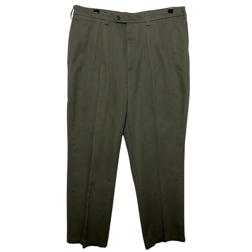 Savane Pants Mens 38x30 Earth‎ Green Chino Flat Front Motion Premium Cotton New